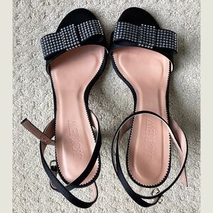 NWOB J. Crew Made-in-Italy Crystal Bow Heels in Black Satin - 9